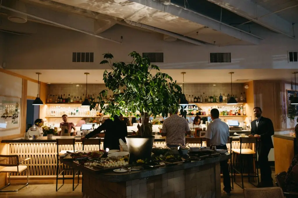 inside of restaurant with people and decor